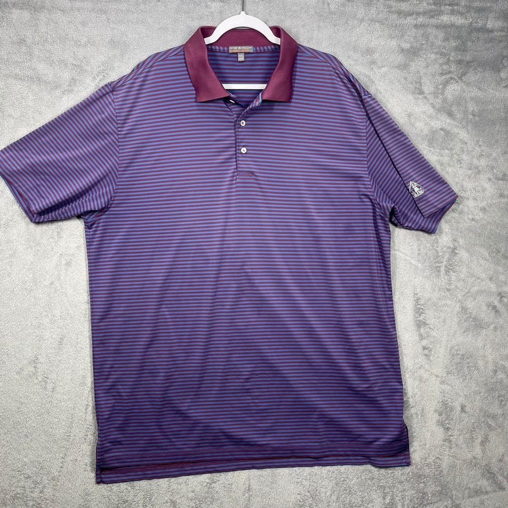 Peter Millar Polo Shirt Mens XXL Blue Burgundy Striped Summer Comfort Golf
